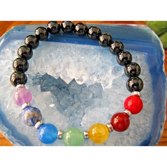 New Natural Crystal Healing Chakra Gemstones & Black Onyx Quartz 9mm Bracelet - Picture 6 of 6